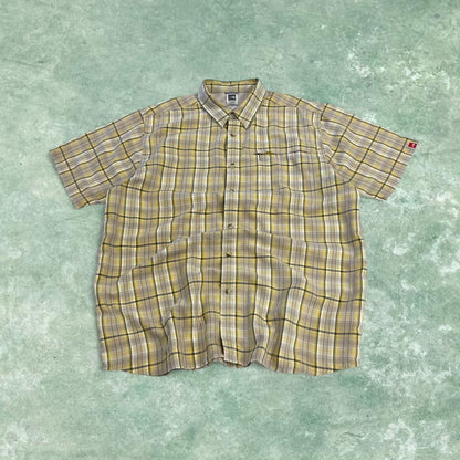 North Face checkered short sleeve shirt yellow TNF Festival style surf check shirt