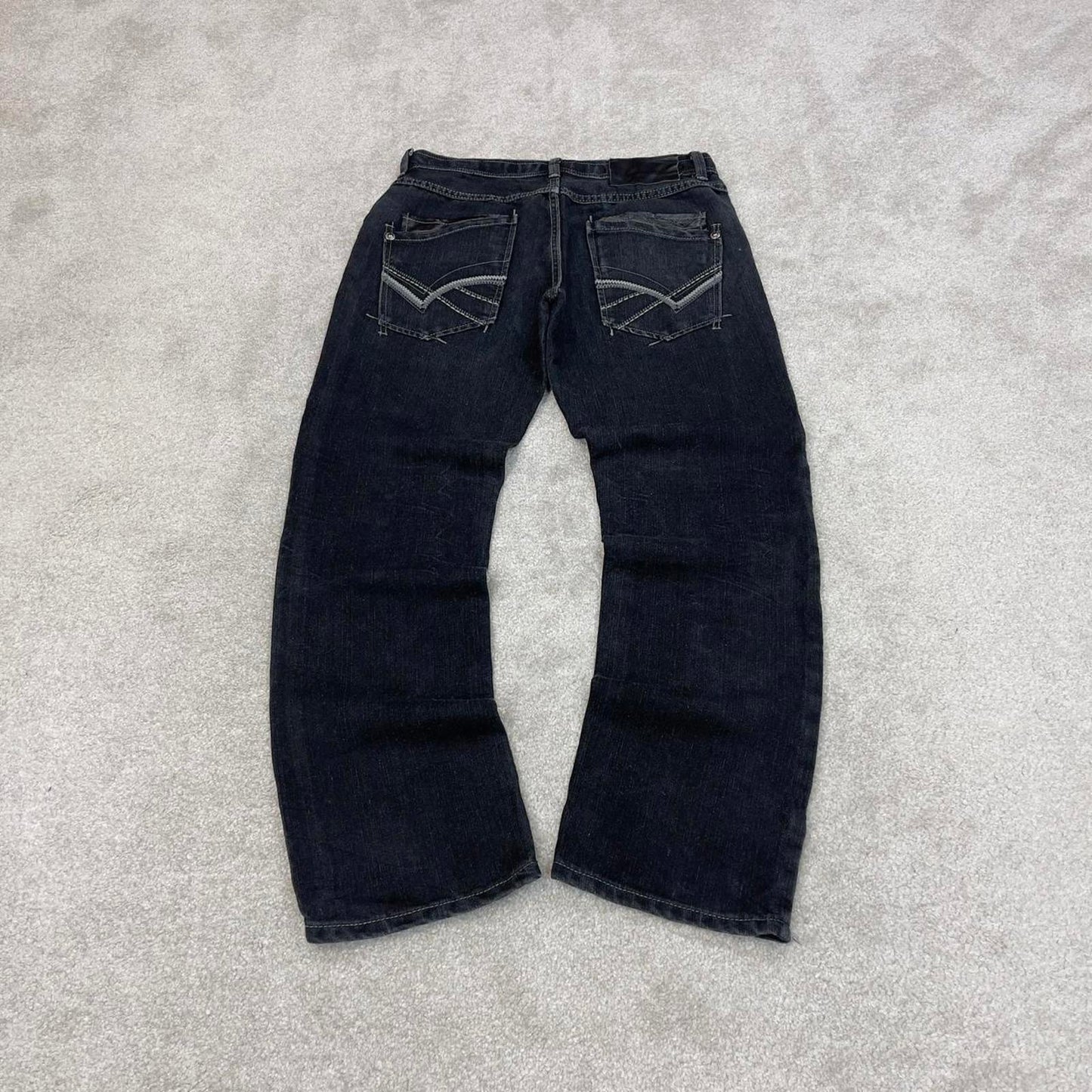 Black MMA Elite jeans W30L30 slim straight y2k 00s style jeans embroidered stitch detail