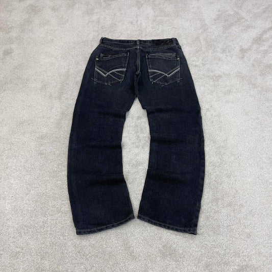 Black MMA Elite jeans W30L30 slim straight y2k 00s style jeans embroidered stitch detail