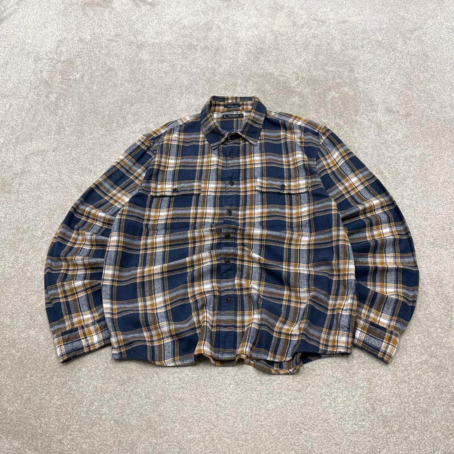 Checkered plaid flannel shirt autumnal XL navy Lucky Brand men's long sleeve button up y2k style