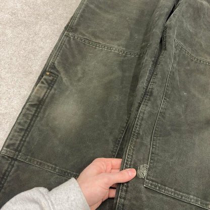 Vintage y2k baggy Carhartt dungarees wide leg green Canvas quilted bib & brace overalls workwear