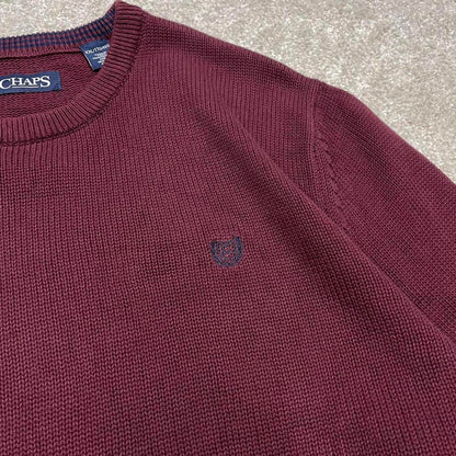 00s CHAPS knit sweater jumper XXL men's burgundy knitted pull over y2k 00s style