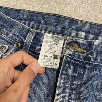Carhartt denim shorts y2k faded blue Loose skater style work jorts