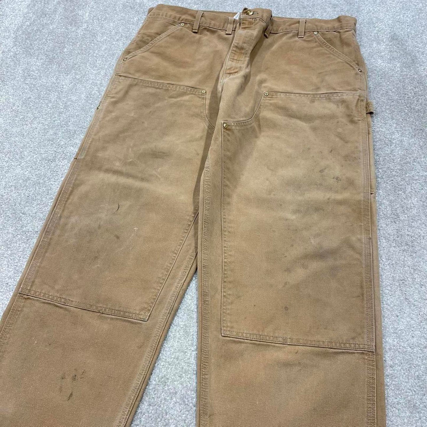 Y2k baggy fit Carhartt double knee work pants brown Loose wide-leg canvas skate trousers
