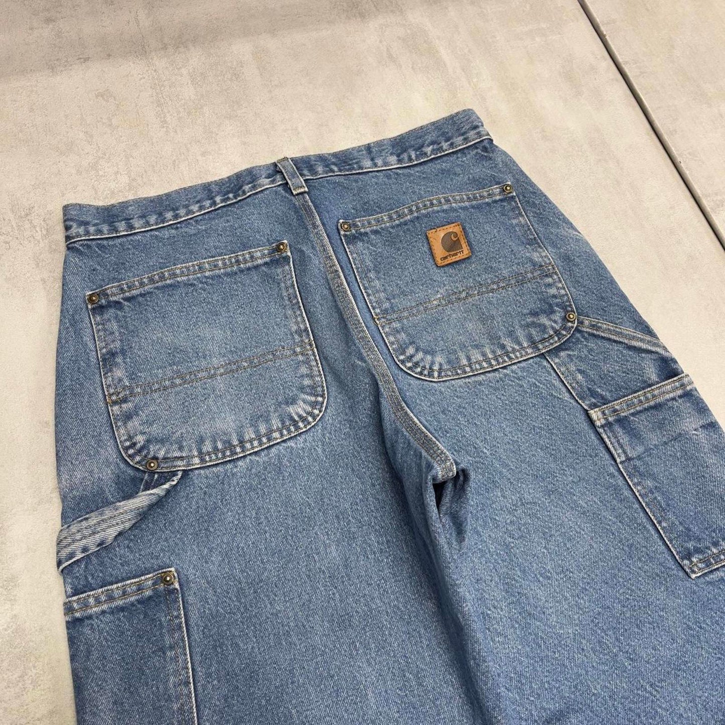Baggy blue Carhartt double knee carpenter jeans W38L32 90s style thick denim wide leg cargos