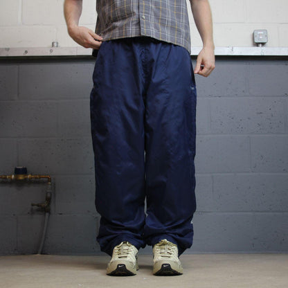 Y2K baggy Adidas tracksuit bottoms navy L y2k embroidered logo lined track pants