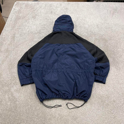 Y2K Columbia technical windbreaker jacket navy Hooded paneled tech coat adjustable