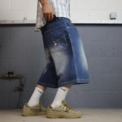 Brooklyn Xpress baggy denim shorts y2k carpenter blue Long wide leg summer skater jorts