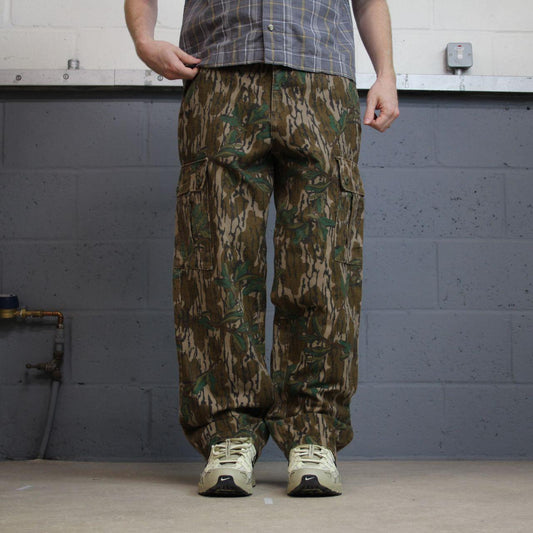 Vintage baggy realtree style camo cargo pants Y2K brown 100% cotton thick fleece tree camouflage