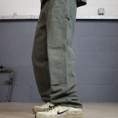 Carhartt double knee carpenter jeans green y2k Loose leg canvas relaxed skater style workwear