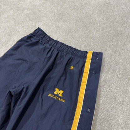 Y2K champion baggy tracksuit bottoms navy M Full leg poppers Michigan 2000s style track pants