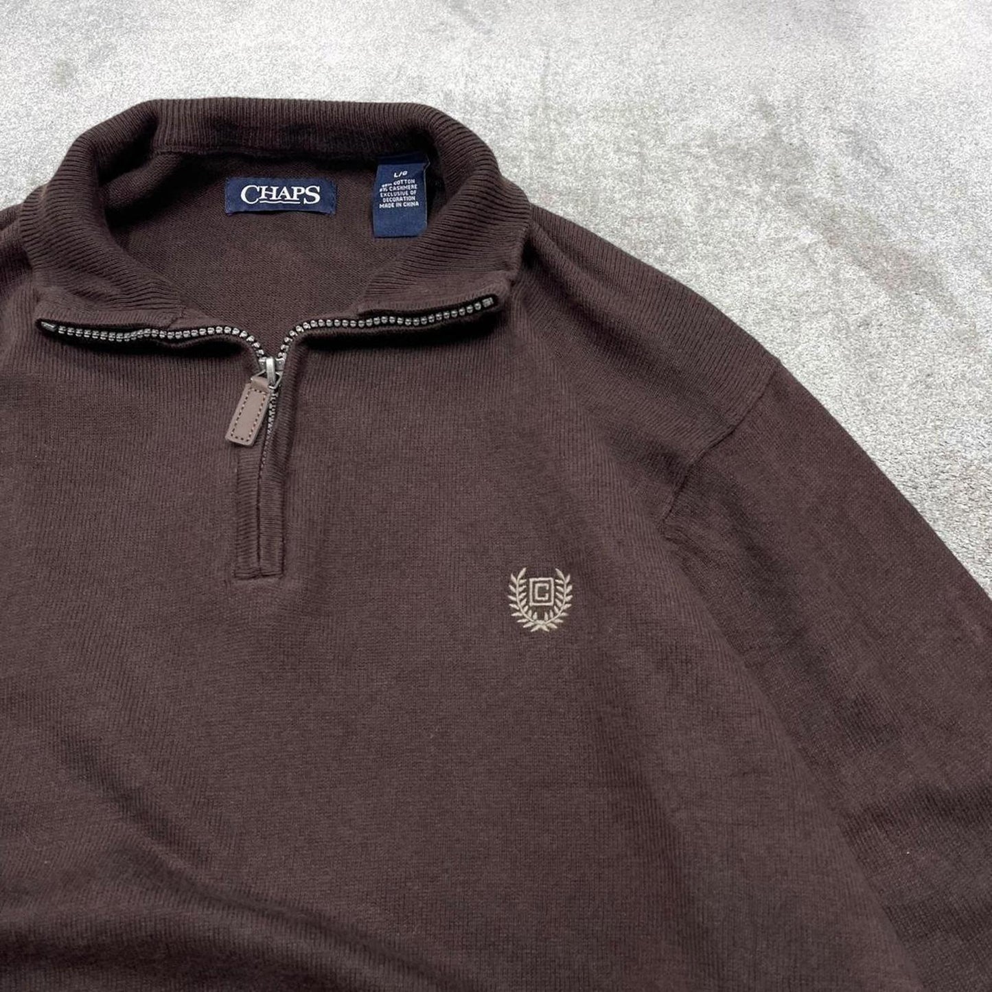 CHAPS knit quarter zip sweater jumper pull over large men's brown knitted y2k 00s style