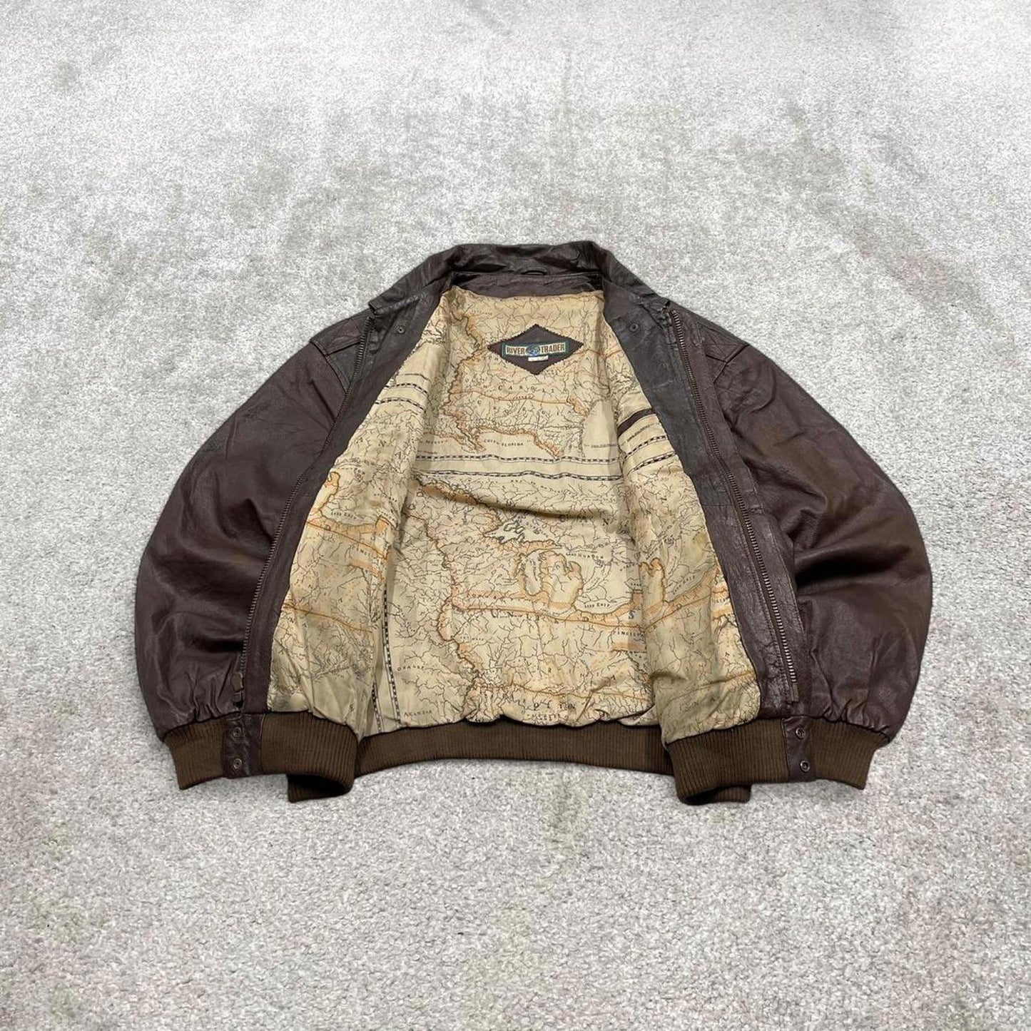 Vintage leather flight aviator bomber jacket brown River Trader boxy genuine leather flight coat