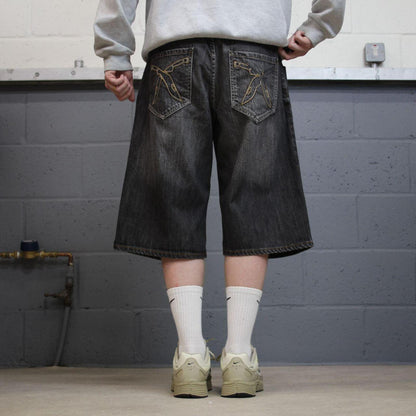 Baggy long denim shorts y2k black Artful Dodger skater style brand surf jorts
