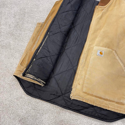 Tan vintage Carhartt Gilet XL canvas padded body warmer vest distressed