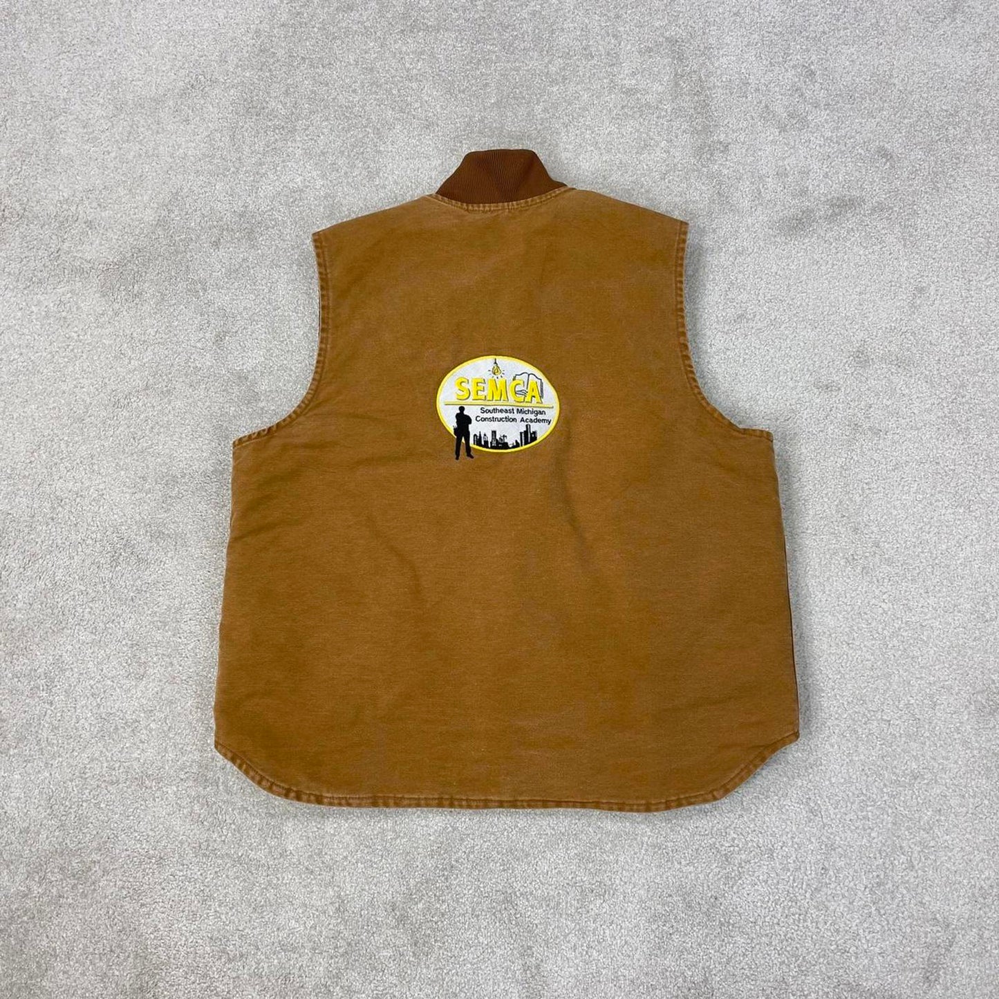 Tan Carhartt gilet XL thick canvas padded body warmer vest embroidered design American