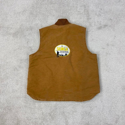 Tan Carhartt gilet XL thick canvas padded body warmer vest embroidered design American