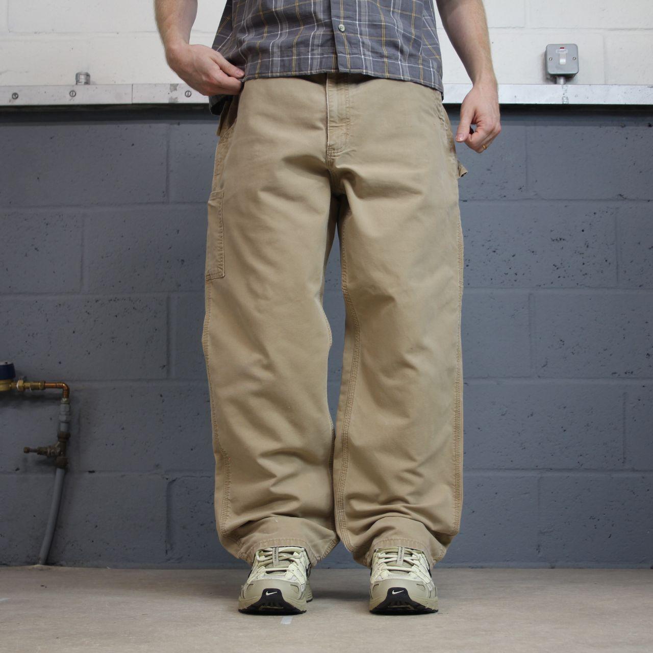 Tan baggy vintage Carhartt carpenter pants y2k Loose leg 2000s skater style workwear