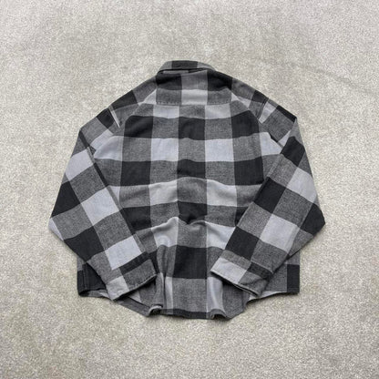 Checkered plaid flannel overshirt autumnal XL grey men's long sleeve thick button up y2k style