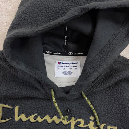 Black Champion technical fleece hoodie Medium Women's cropped y2k style autumn pull over
