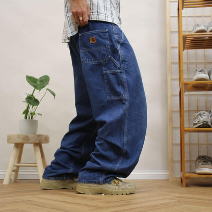Vintage baggy carhartt carpenter jeans y2k Loose fit wide leg utility workwear cargo pants
