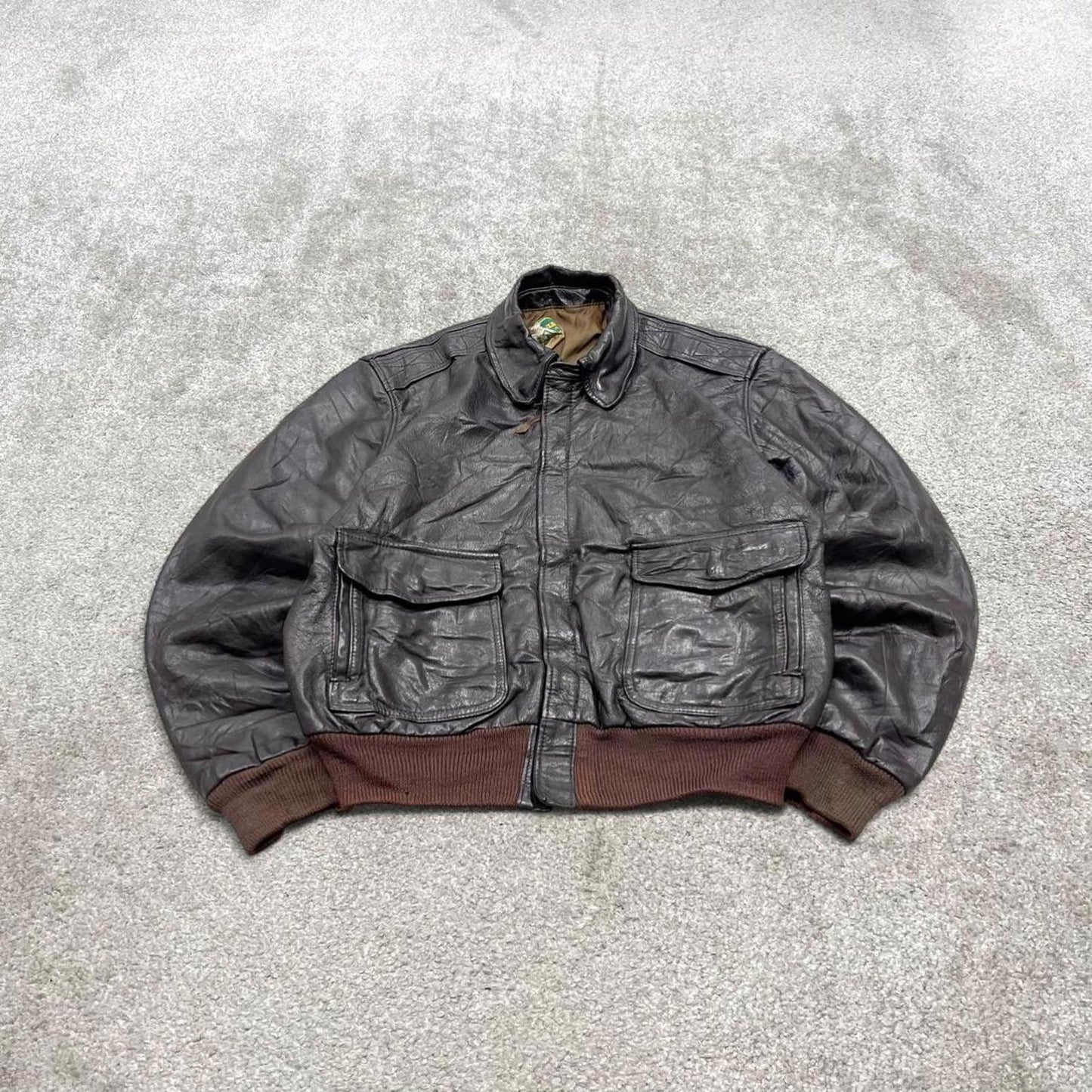 Vintage leather flight aviator bomber jacket brown L.L.Bean boxy genuine leather coat