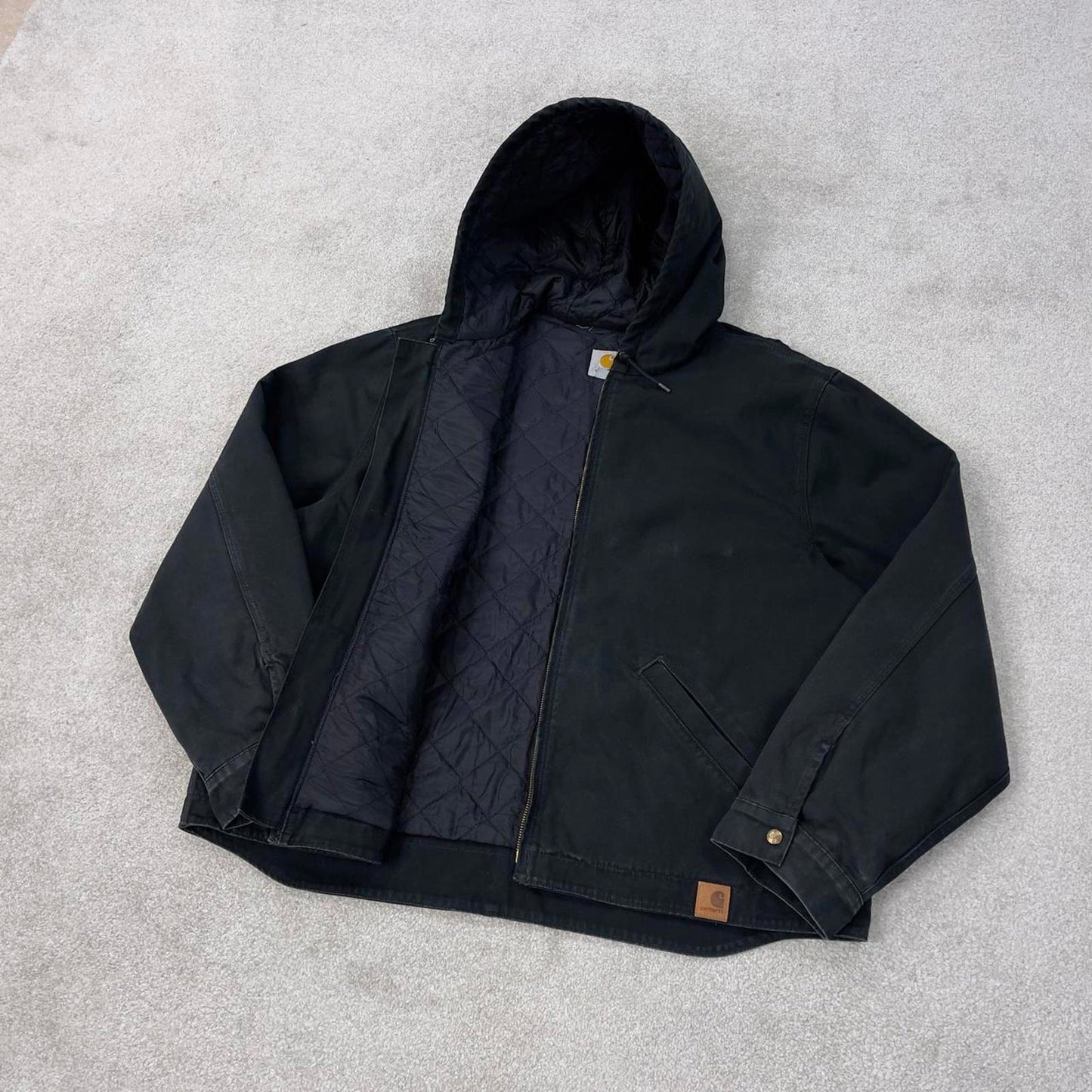 Black Carhartt hooded active jacket 2XL canvas bomber American