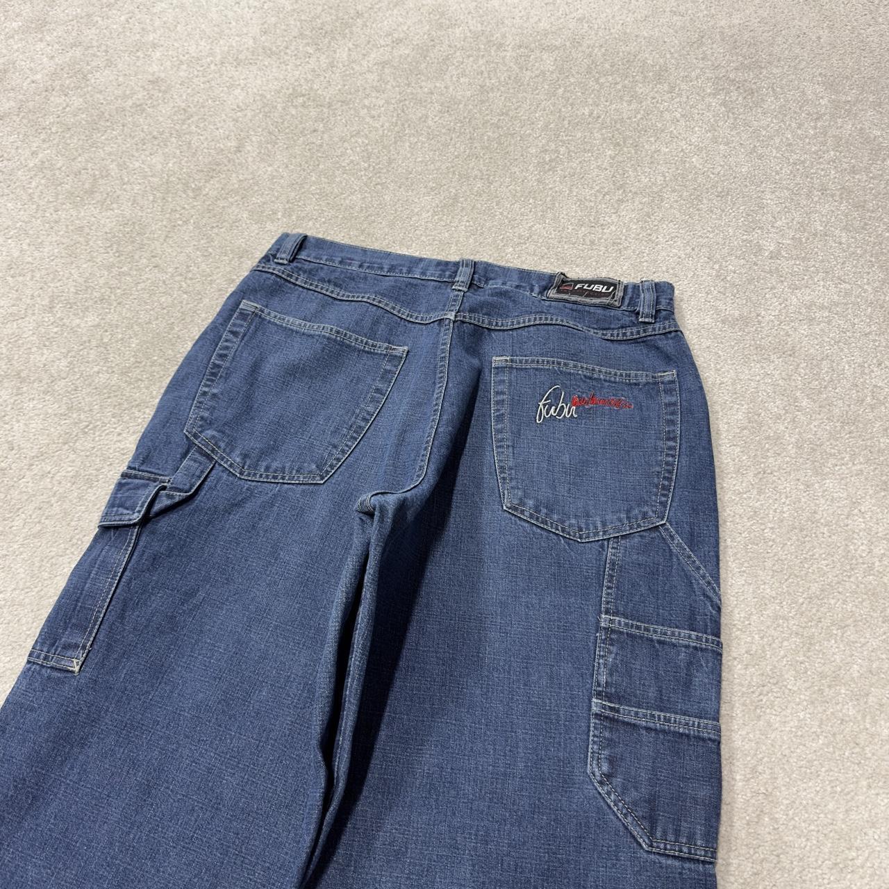 Y2K FUBU baggy carpenter jeans embroidered blue denim Loose wide leg skater surf style cargo jeans