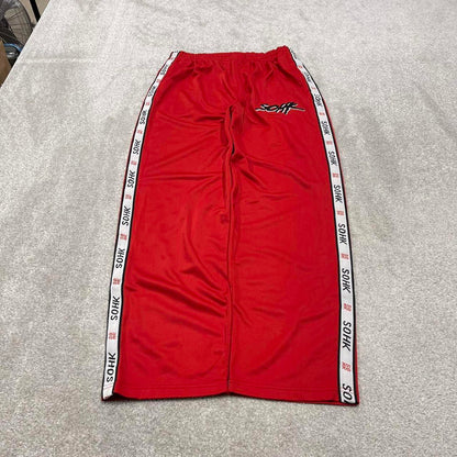Y2k baggy SOHK embroidered tracksuit bottoms red embroidered logo tape side stripes loose trackies
