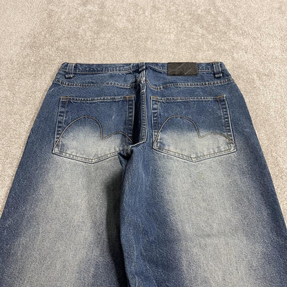 Y2K baggy jeans washed blue denim W36L31 Qruel wide leg surf style pants