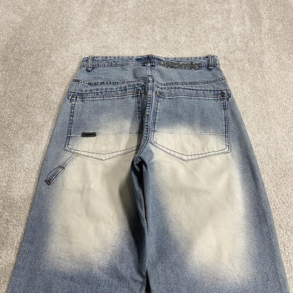 Akademiks baggy jeans y2k washed blue W32L34 Wide leg heavy denim utility pockets cargo skater pant