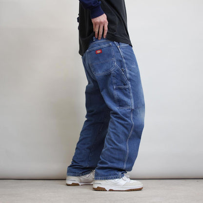 Blue Dickies carpenter jeans W40L30 Loose denim skater cargo trousers patch logo