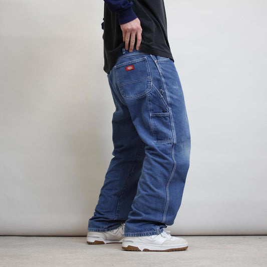 Blue Dickies carpenter jeans W40L30 Loose denim skater cargo trousers patch logo