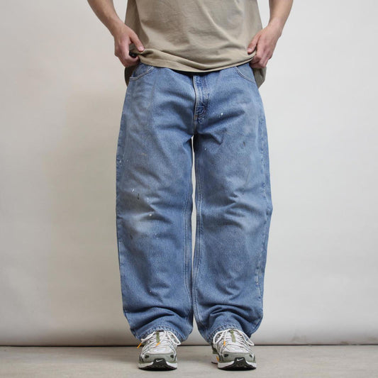 Mens Carhartt jeans W42 L30 blue denim fleeced lined 90s style skater work jeans