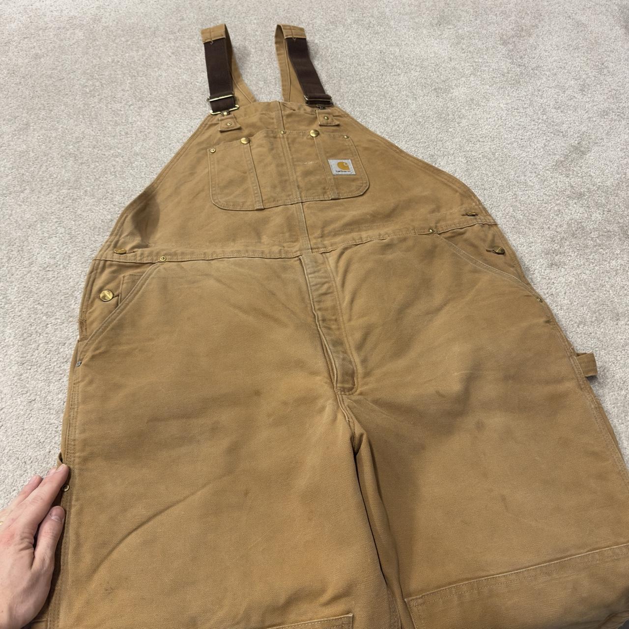 Vintage Carhartt dungarees tan brown overalls Quilt lined bib & brace utility workwear