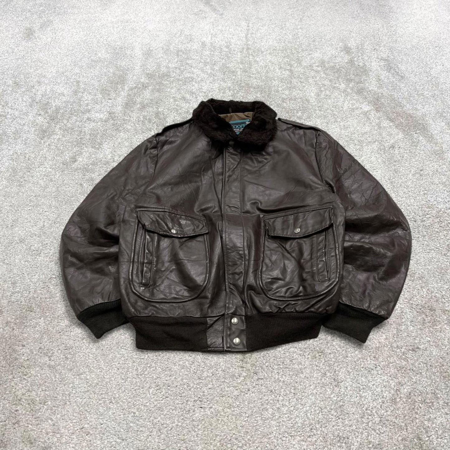 Vintage leather flight aviator bomber jacket brown Cooper boxy genuine leather flying coat