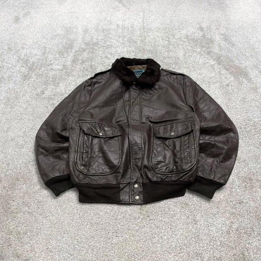 Vintage leather flight aviator bomber jacket brown Cooper boxy genuine leather flying coat