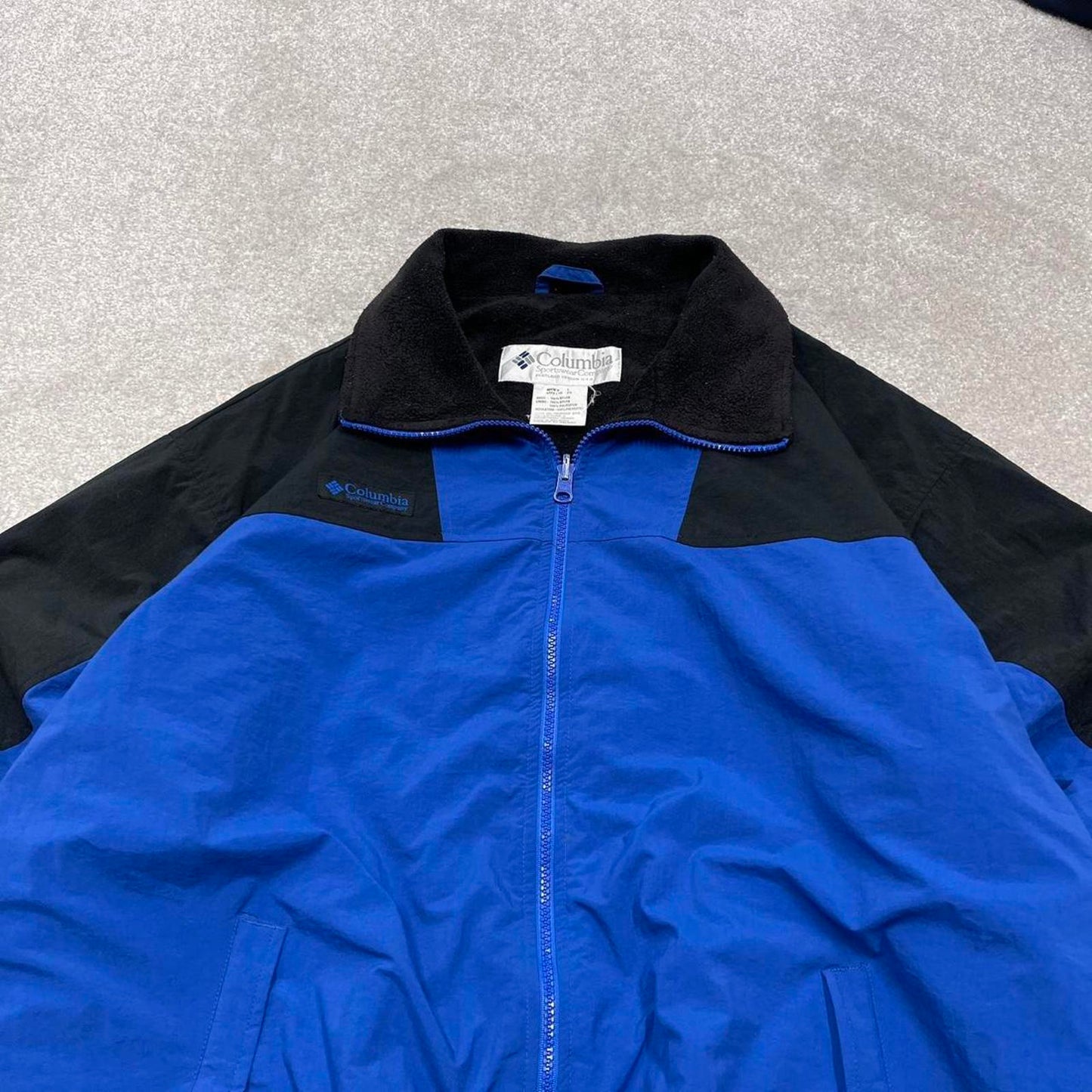 00s Columbia technical windbreaker jacket L blue men's y2k style fleece lined adjustable autumn