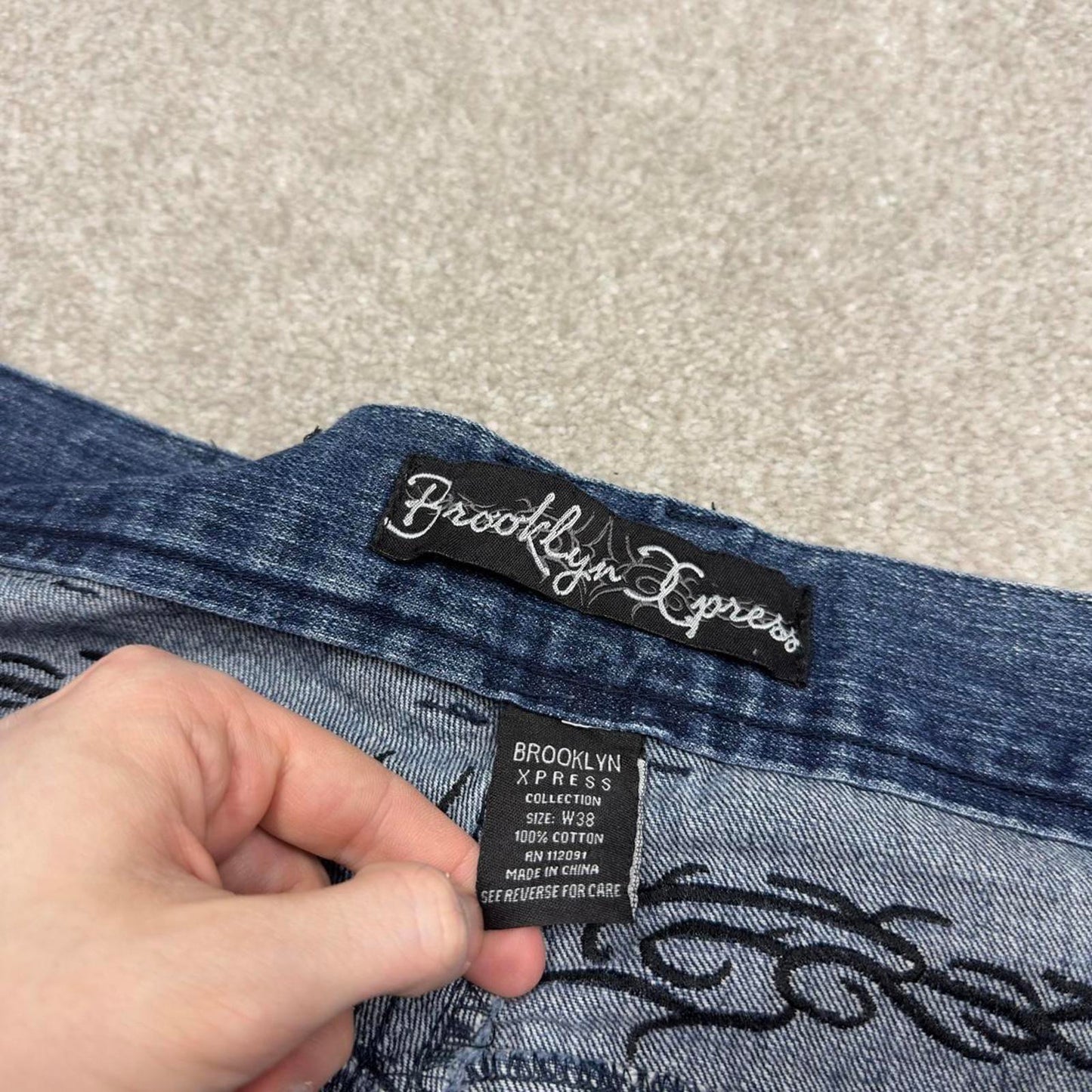 Y2k baggy denim shorts skater style blue Loose Brooklyn Xpress wide leg summer festival shorts