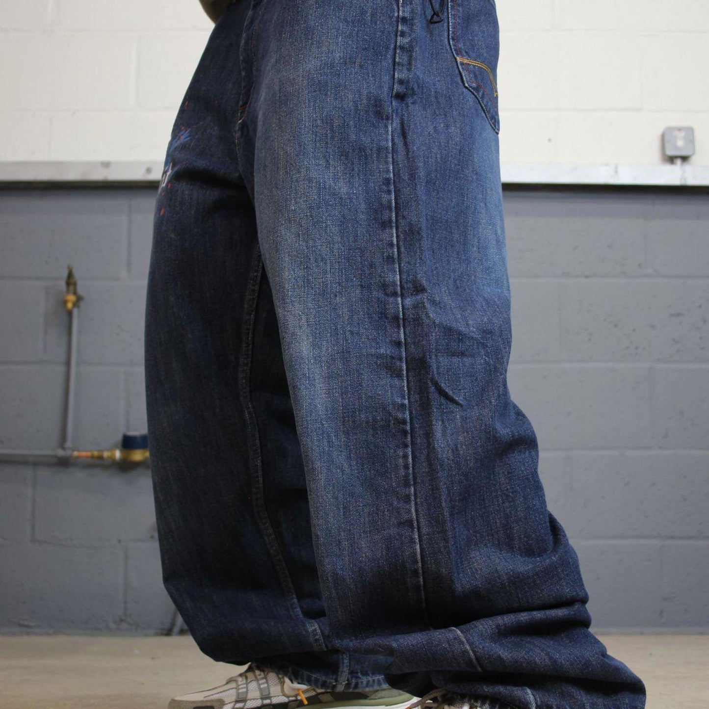 Y2K baggy skate jeans wide leg blue Loose G Unit denim skater style pants