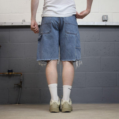 Denim carpenter shorts Y2K cargo blue Rustler loose frayed skater style surf jorts