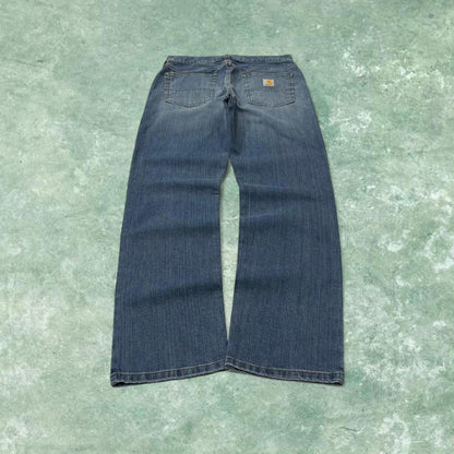 Y2k Carhartt jeans denim work pants blue Relaxed denim workwear pants white patch logo