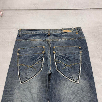 Blue Indigo 30 embroidered jeans W36 L31 loose denim skater style jeans