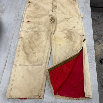 Carhartt overalls W38 L28 mens quilt lined canvas dungarees beige utility worker