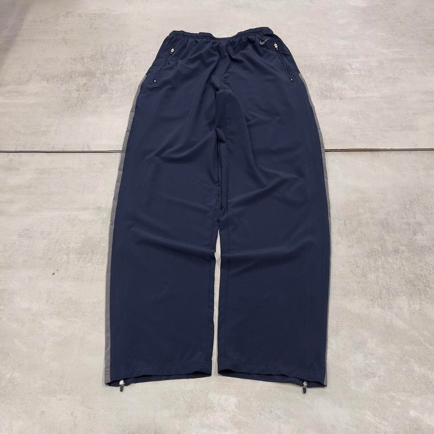 Nike Trackies S navy y2k 00s style dri-fit joggers print logo zip ankles