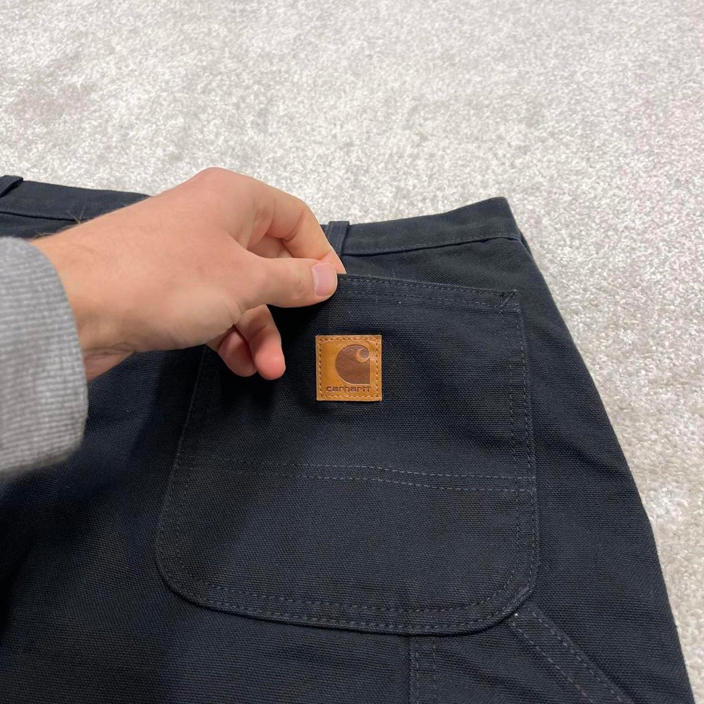 Vintage baggy Carhartt carpenter jeans black 90s skater style W36L34 flannel lined carpenters