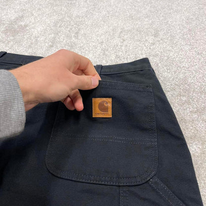 Vintage baggy Carhartt carpenter jeans black 90s skater style W36L34 flannel lined carpenters
