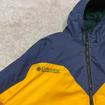Y2K Columbia technical windbreaker jacket yellow navy Hooded two tone hiking tech coat