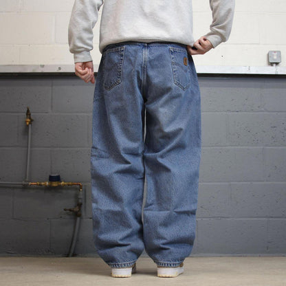 Y2K baggy Carhartt denim jeans blue Loose relaxed fit flannel lined skate style workwear pants