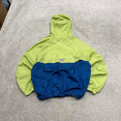 Y2K Columbia PFG technical windbreaker jacket green blue Lightweight packable hooded coat adjustable